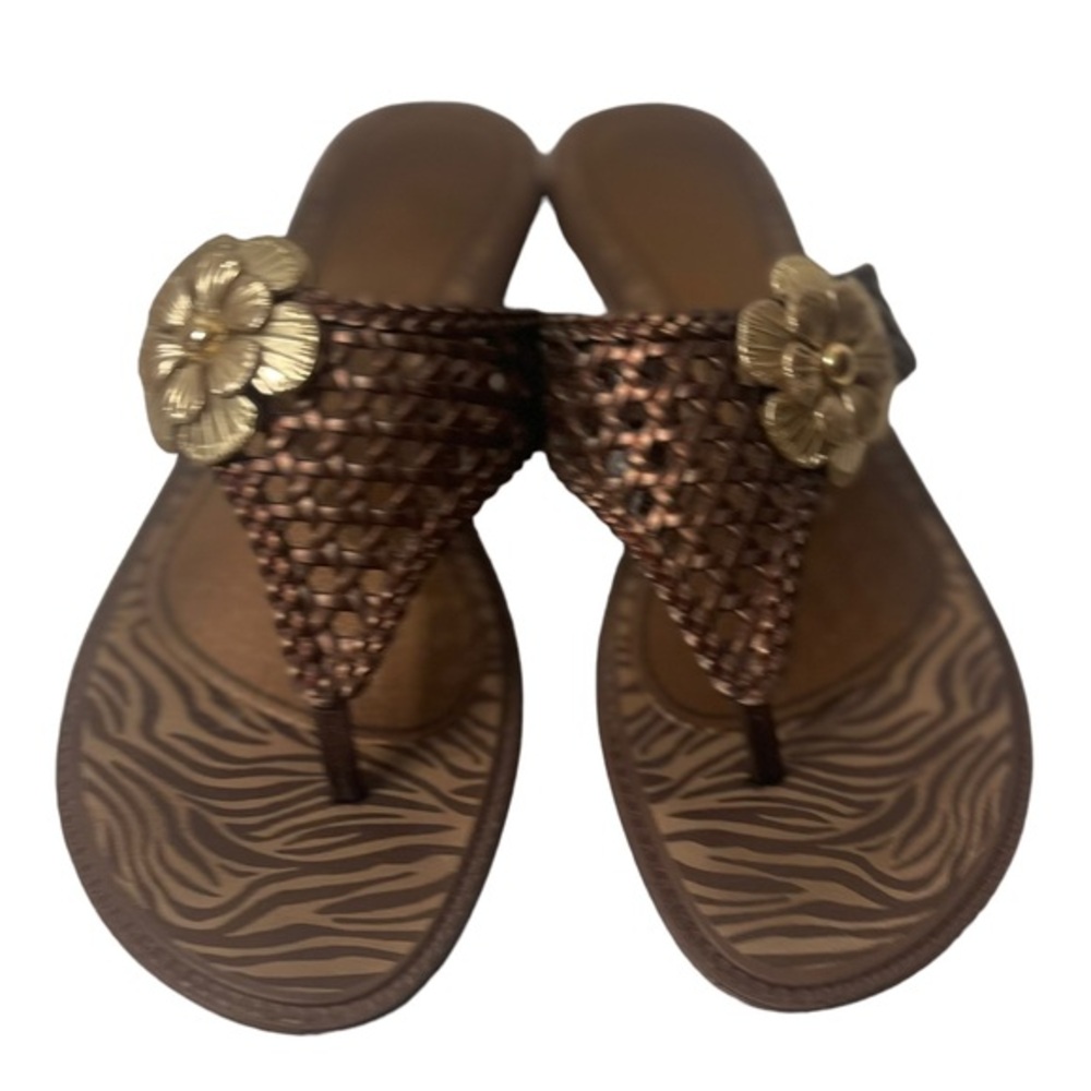 Grendene Thong Style Sandal Gold Flower Open Weave Bronze Size 7 HOST PICK